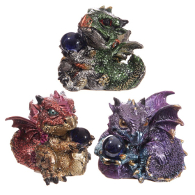 6x Cute Baby Dragons with Crystal Ball