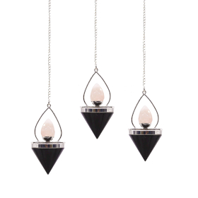 3x Gemstone Lantern of Life Pendulum - Black Agate & Rose Quartz