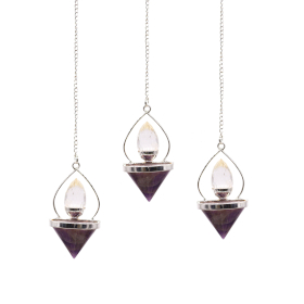 3x Gemstone Lantern of Life Pendulum - Amethyst & Rock Quartz
