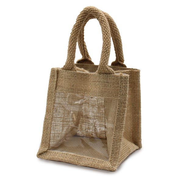 Jute Gift Bag - One Jar - Clear Plastic Window