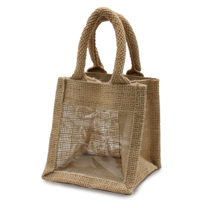Jute Gift Bag - One Jar - Clear Plastic Window