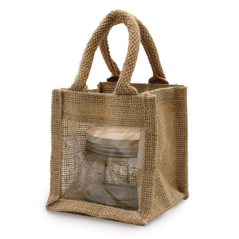 Jute Gift Bag - One Jar - Clear Plastic Window