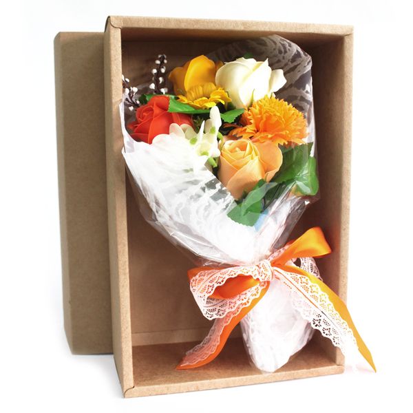 Boxed Hand Soap Flower Bouquet - Orange (Full Carton)