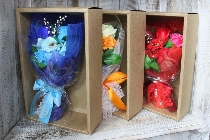 Boxed Hand Soap Flower Bouquet - Orange (Full Carton)