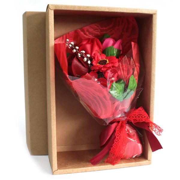 Boxed Hand Soap Flower Bouquet- Red (Full Carton)