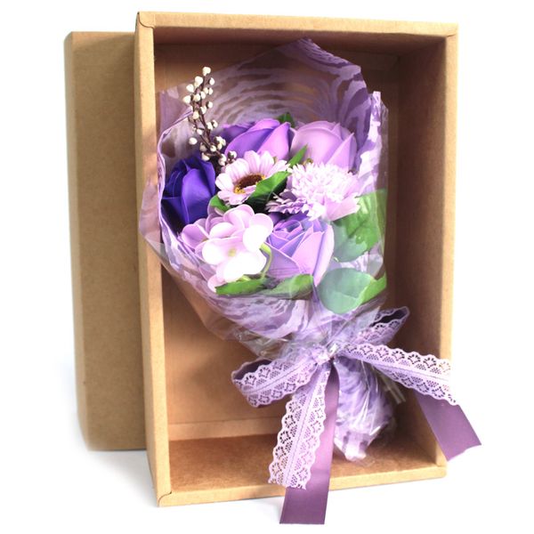 Boxed Hand Soap Flower Bouquet - Purple (Full Carton)