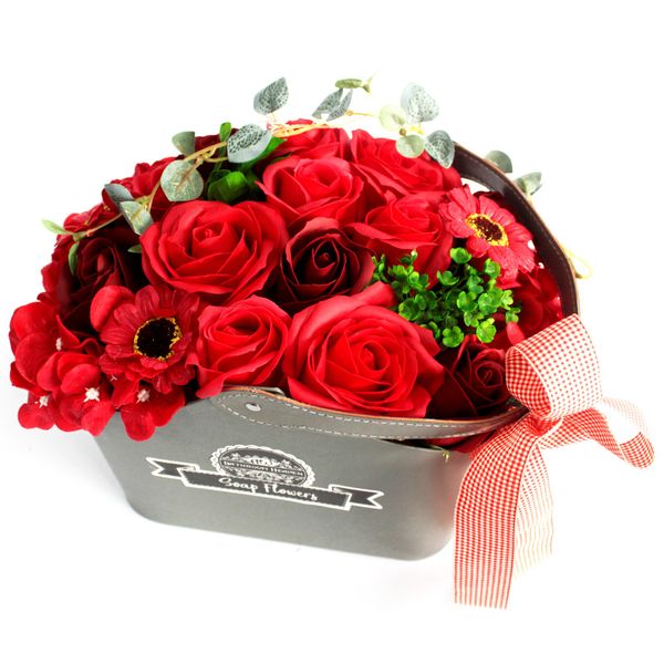Basket Soap Flower Bouquet - Red (Full Carton)