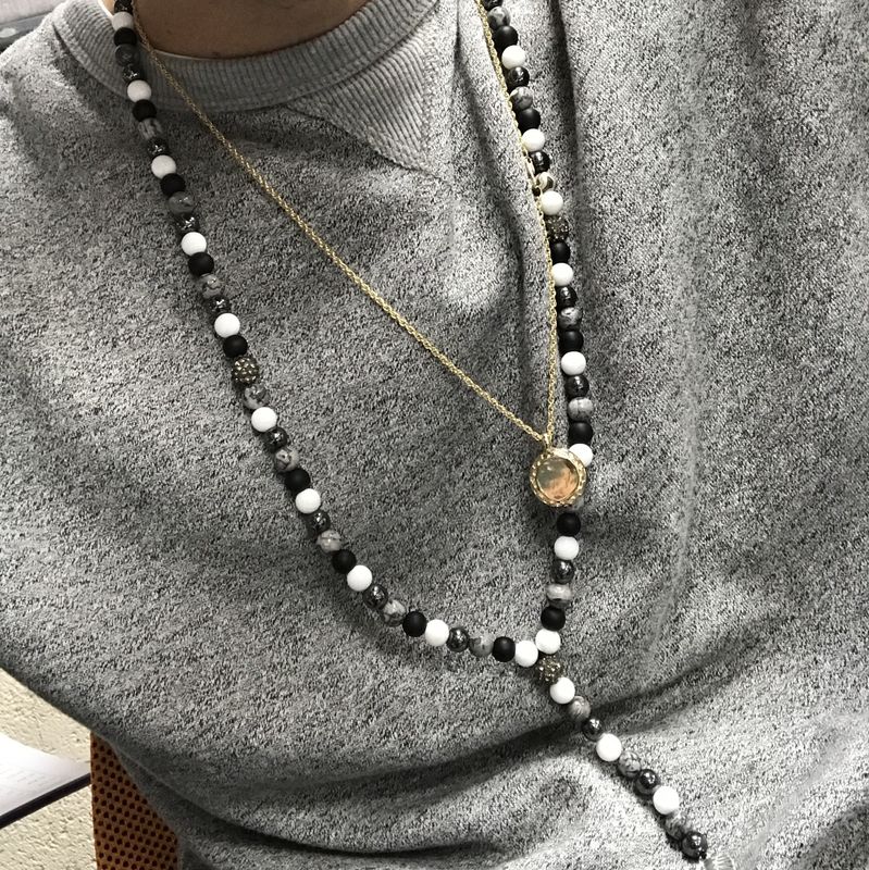 Hamsa / Pink & Black - Gemstone Necklace