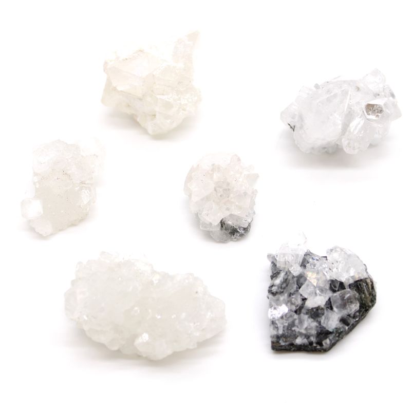 Set of 6 White Appophyllite Clusters 20-30mm