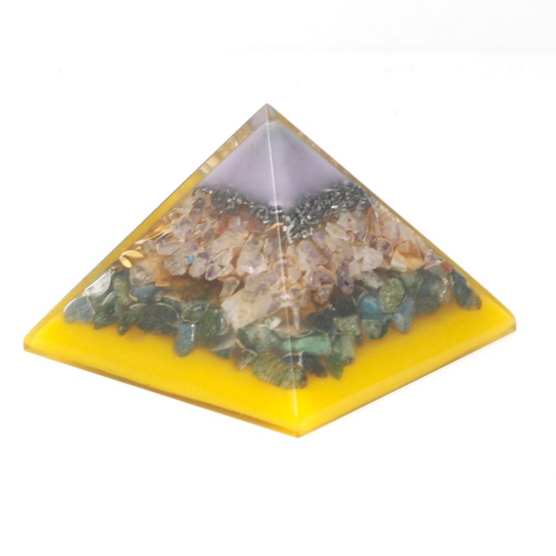 Lrg Orgonite Pyramid 70mm - Tree(gold base)