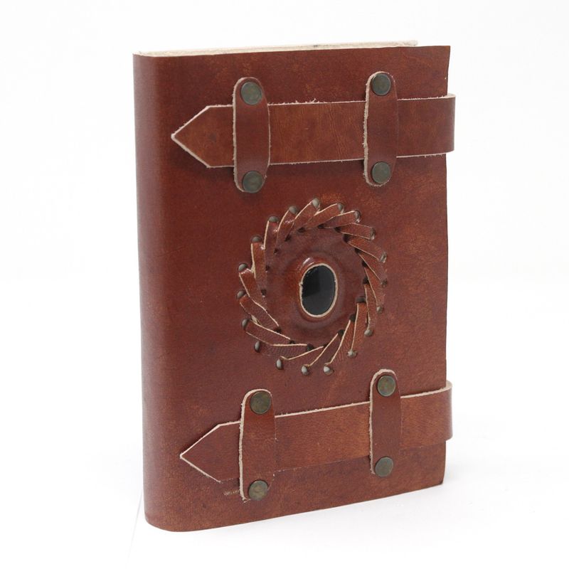 Leather Black Onyx with Belts Notebook (6x4")