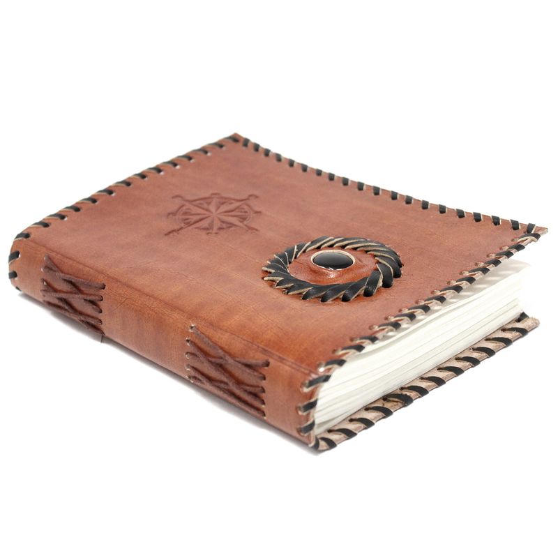 Leather Black Onyx & Compas Notebook (7x5")