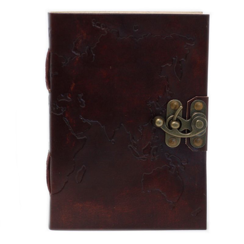 Leather World Map Notebook (7x5")