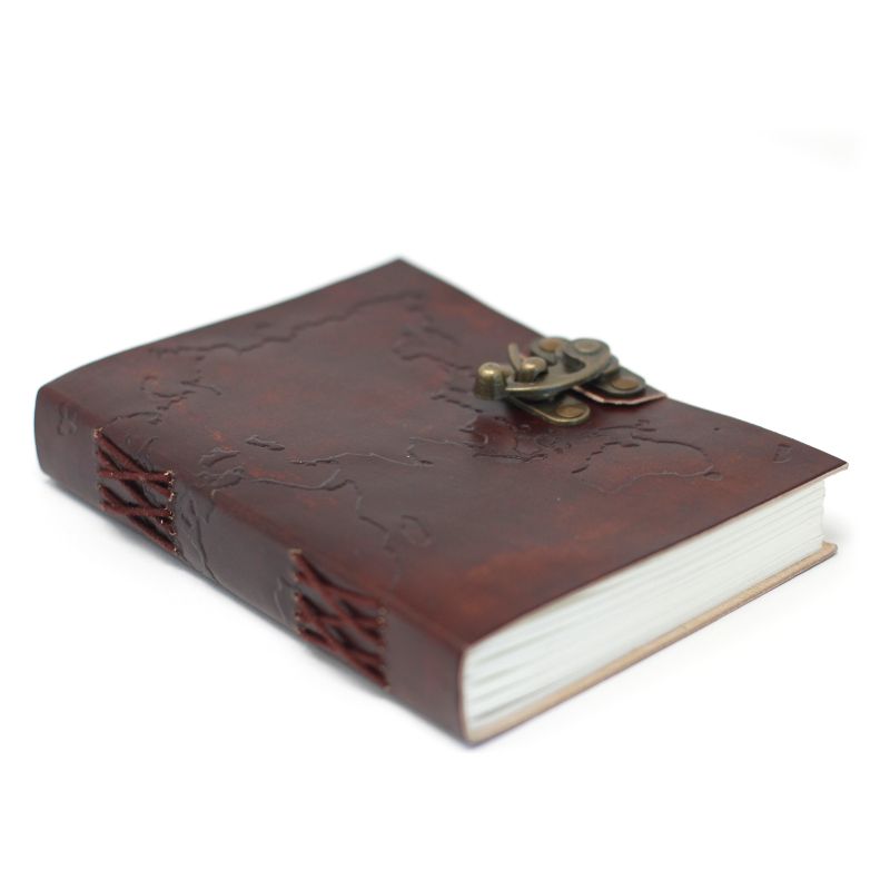 Leather World Map Notebook (7x5")