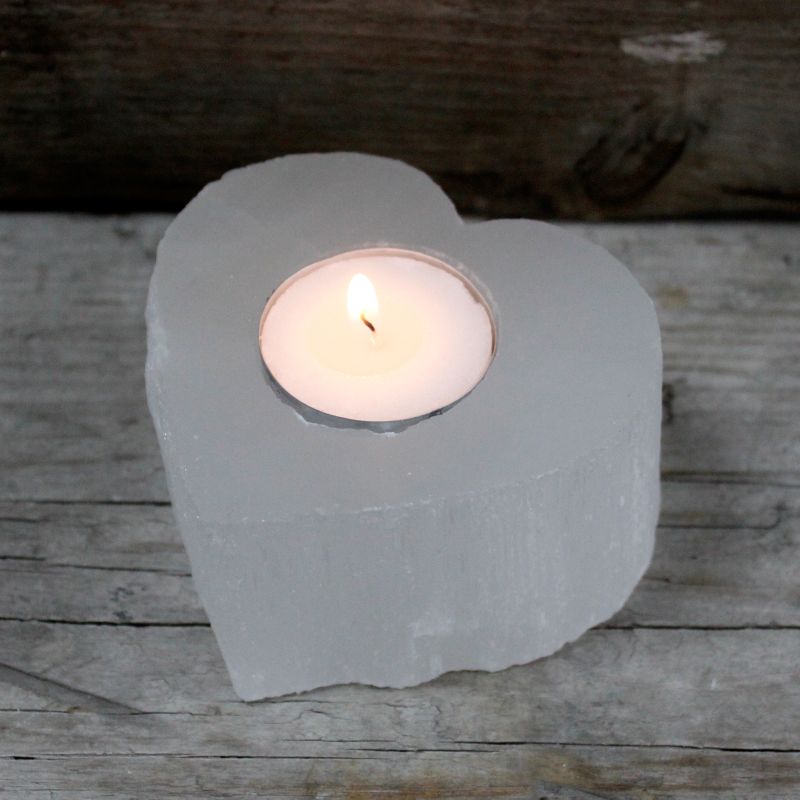 Selenite Heart Candle Holder