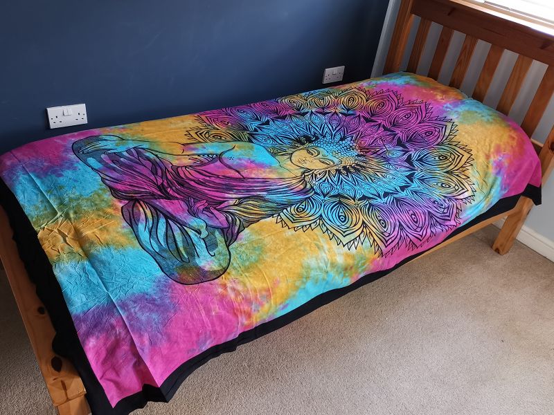 Single Cotton Bedspread + Wall Hanging -  Peaceful Buddha