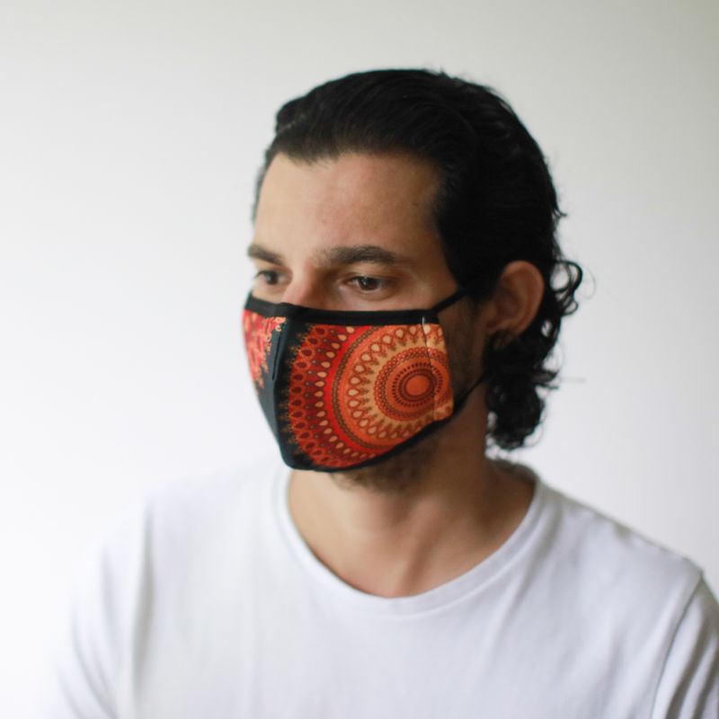 Reusable Fashion Face Mask - Orange Mandala (Adult)