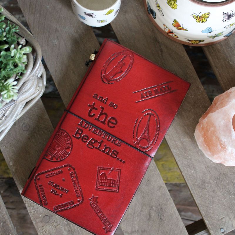 Handmade Leather Journal- The Adventure Begins - Red - (80 pages)