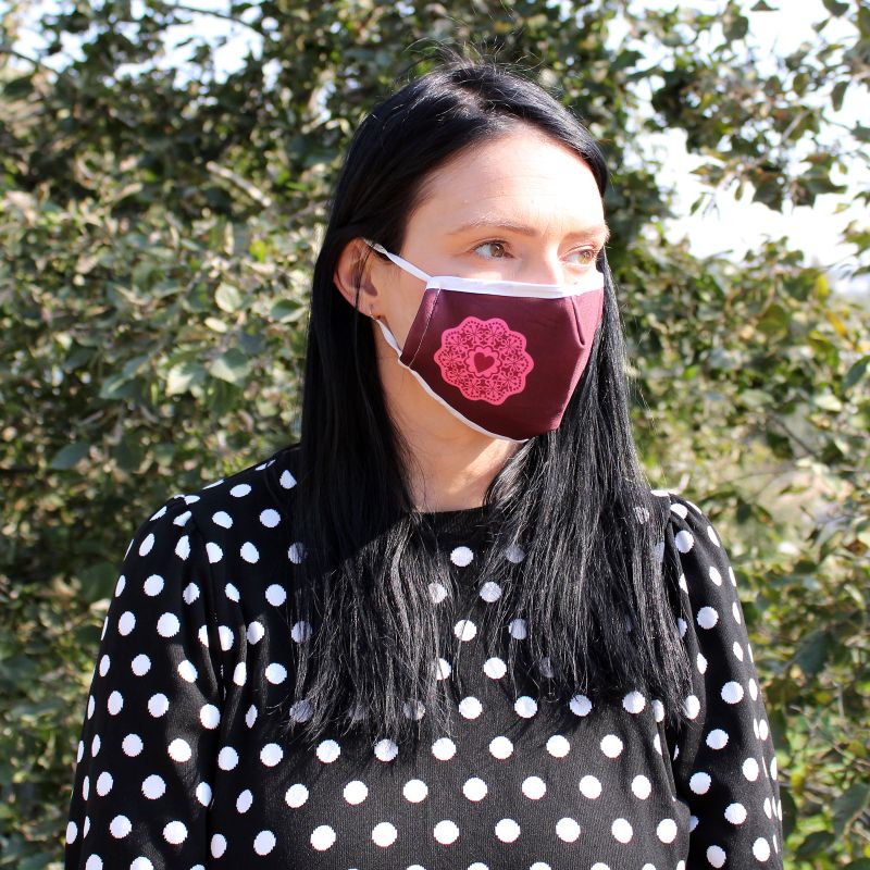 Reusable Fashion Face Covering - Red Mandala Heart (Adult)