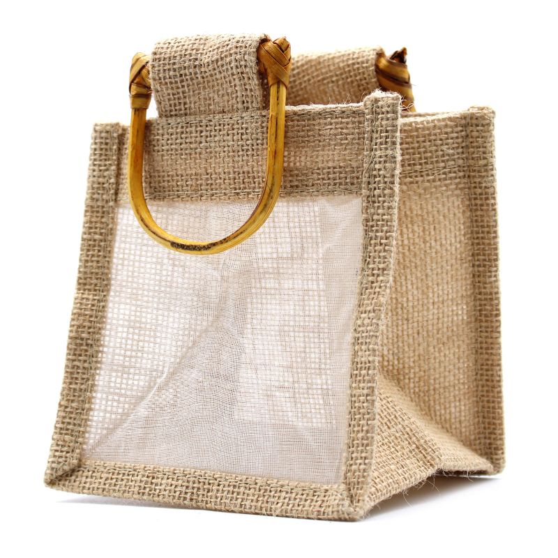 Pure Jute and Cotton Window Gift Bag - One Jar Natural