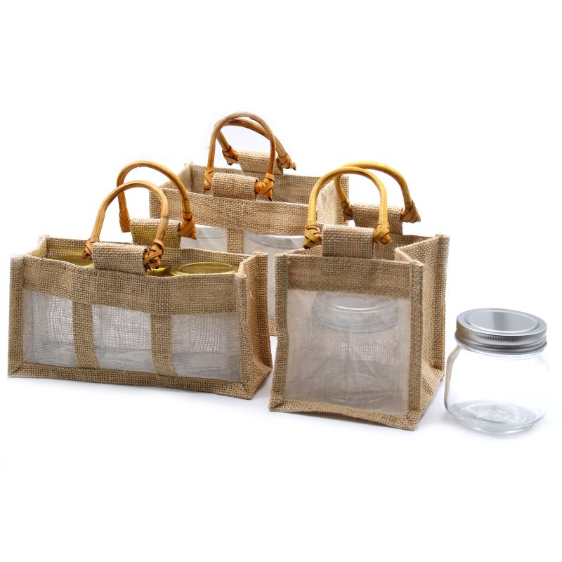 Pure Jute and Cotton Window Gift Bag - Two Jars Natural