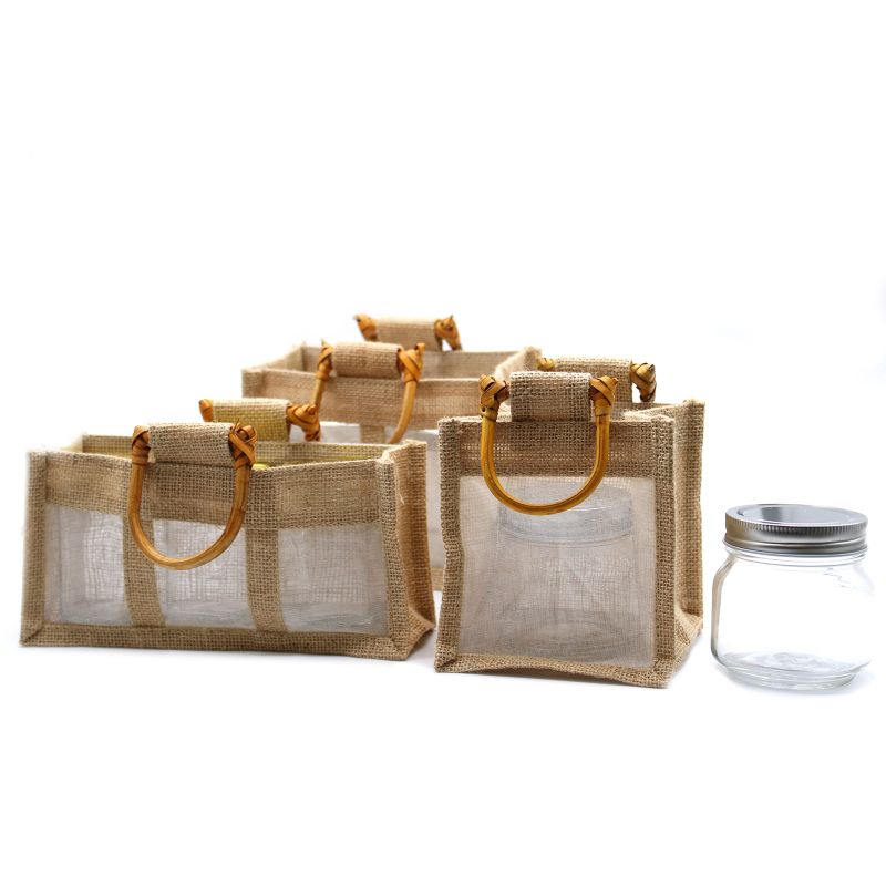 Pure Jute and Cotton Window Gift Bag - Two Jars Natural