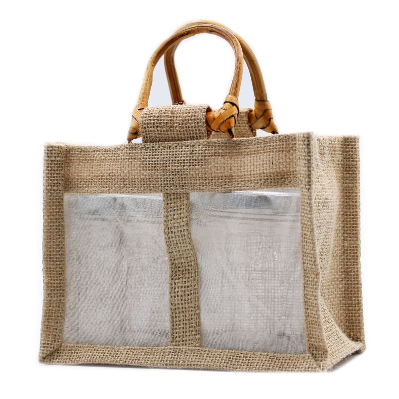 Pure Jute and Cotton Window Gift Bag - Two Jars Natural