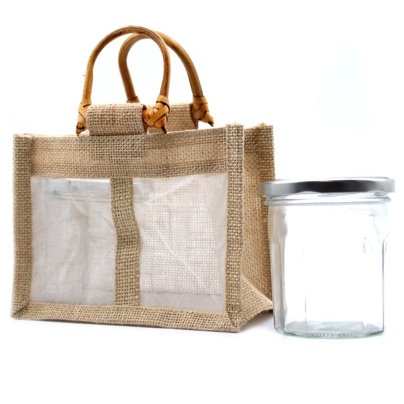 Pure Jute and Cotton Window Gift Bag - Two Jars Natural