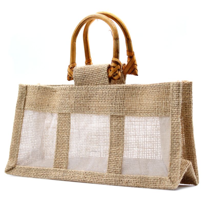Pure Jute and Cotton Window Gift Bag - Three Jars Natural