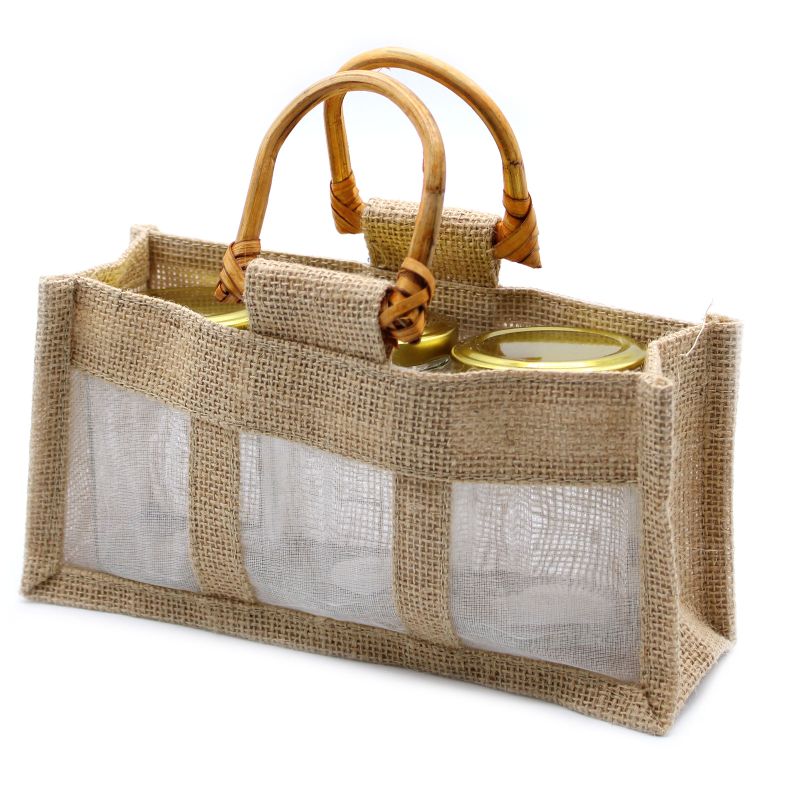 Pure Jute and Cotton Window Gift Bag - Three Jars Natural