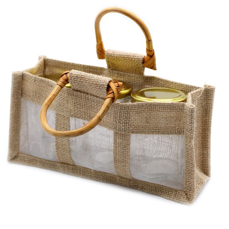 Pure Jute and Cotton Window Gift Bag - Three Jars Natural