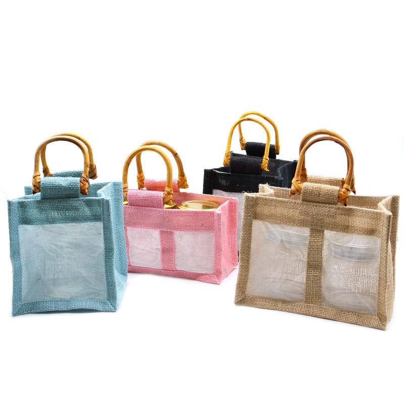 Pure Jute and Cotton Window Gift Bag - One Jar Teal