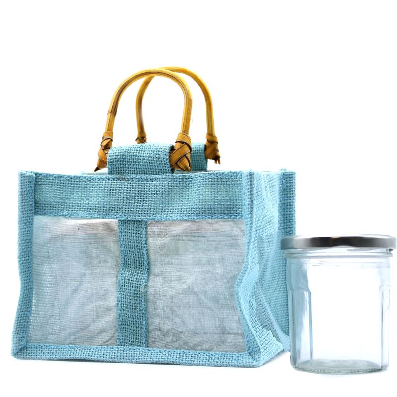 Pure Jute and Cotton Window Gift Bag - Two Jars Teal