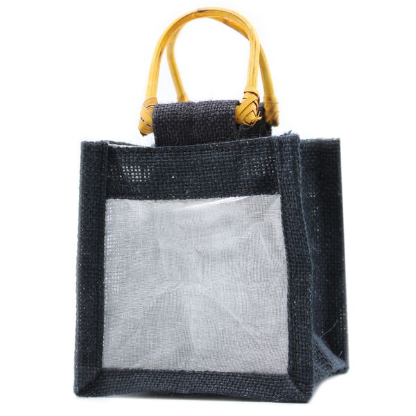 Pure Jute and Cotton Window Gift Bag  - One Jar Black