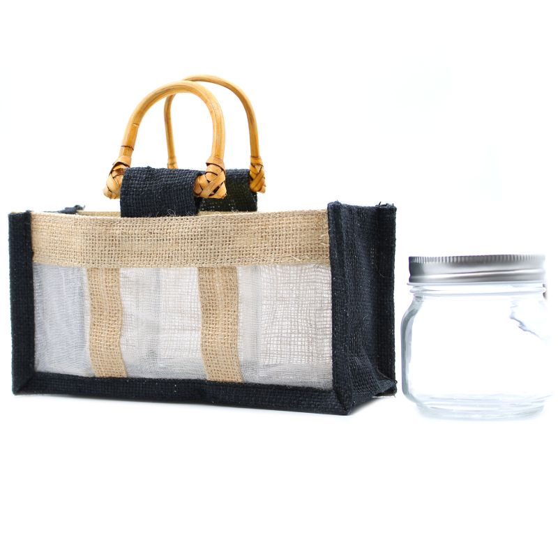 Pure Jute and Cotton Window Gift Bag - Three Jars Black