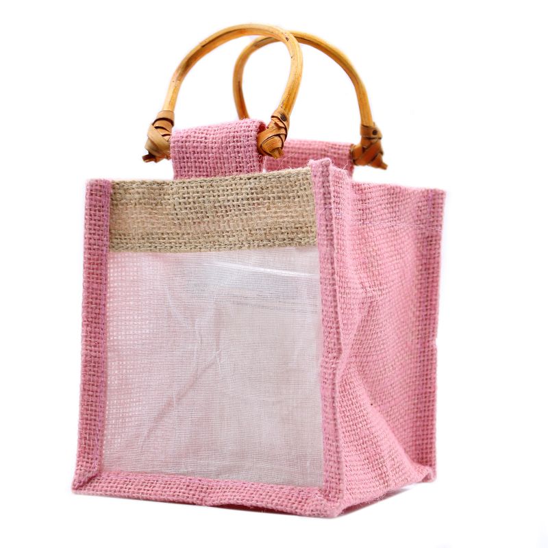 Pure Jute and Cotton Window Gift Bag - One Jar Rose