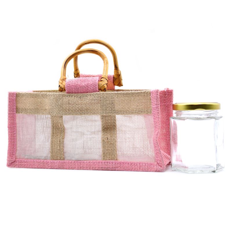 Pure Jute and Cotton Window Gift Bag - Three Jars Rose