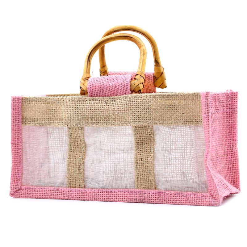 Pure Jute and Cotton Window Gift Bag - Three Jars Rose