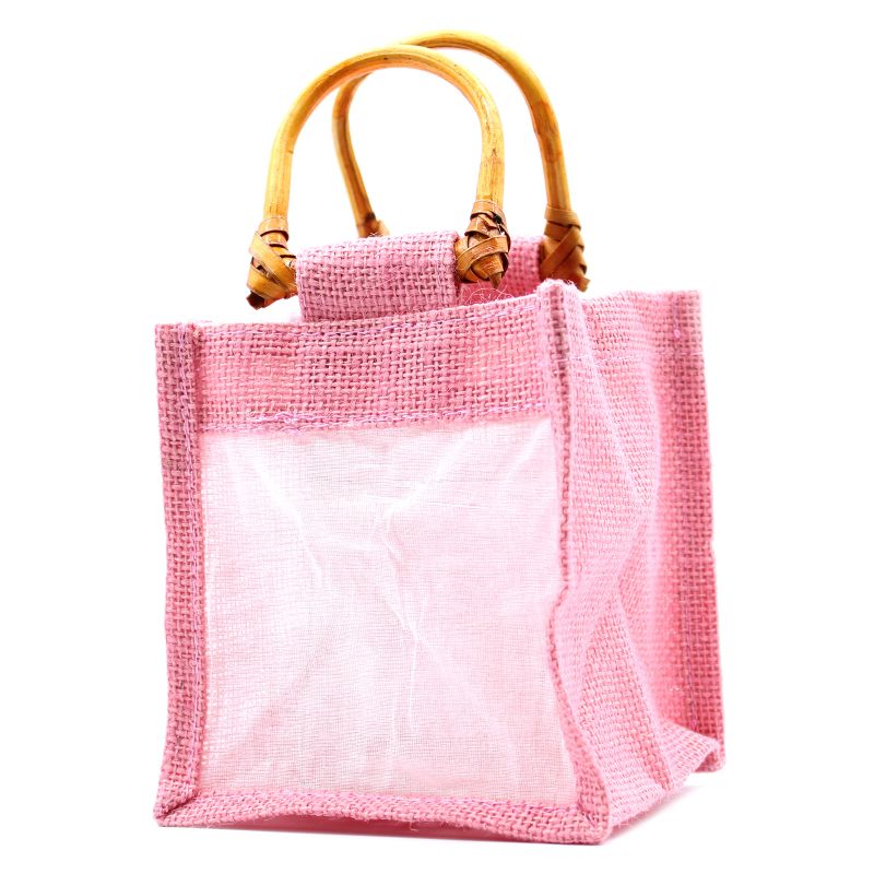 Pure Jute and Cotton Window Gift Bag - One Jar Rose