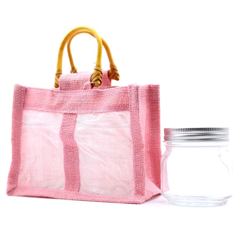 Pure Jute and Cotton Window Gift Bag - Two Jars Rose