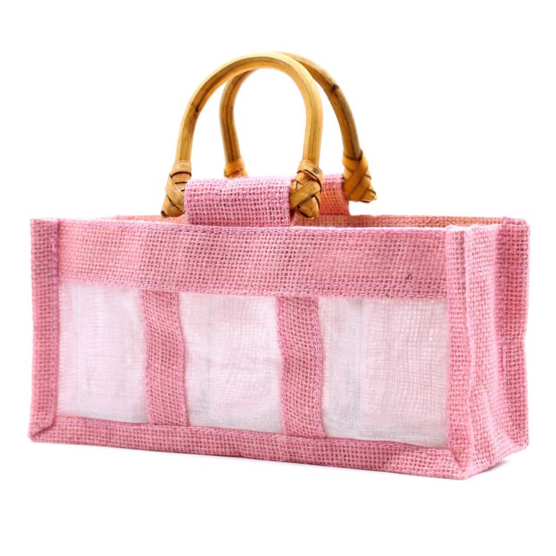 Pure Jute and Cotton Window Gift Bag - Three Jars Rose