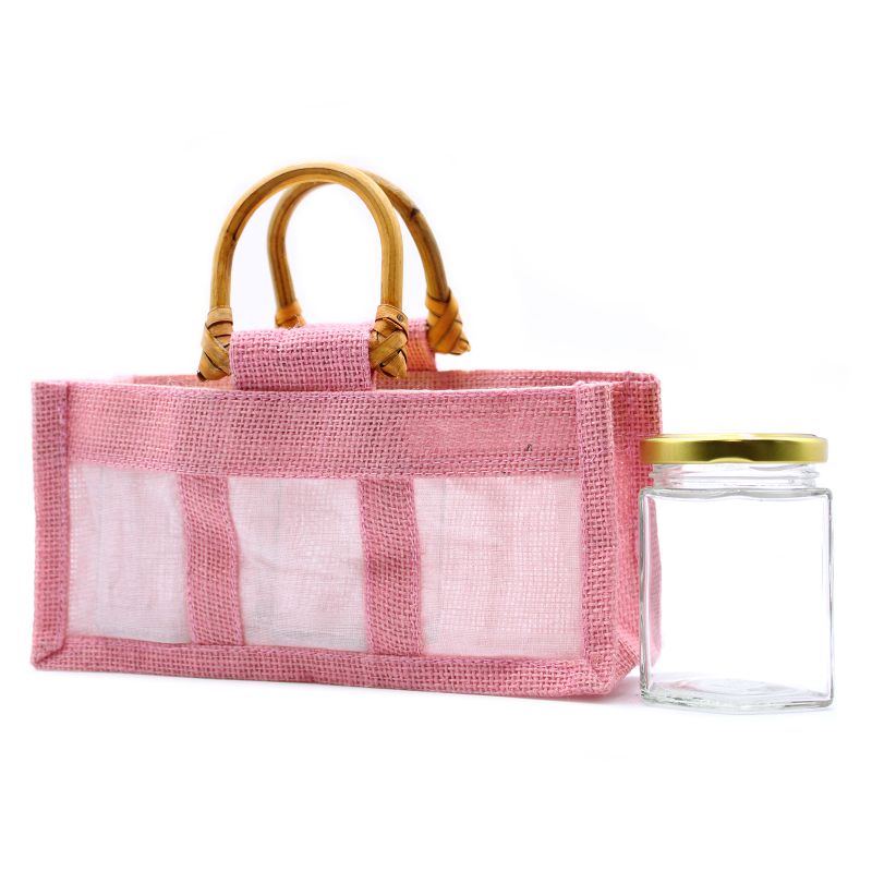 Pure Jute and Cotton Window Gift Bag - Three Jars Rose