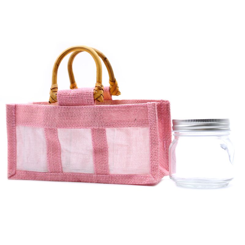 Pure Jute and Cotton Window Gift Bag - Three Jars Rose