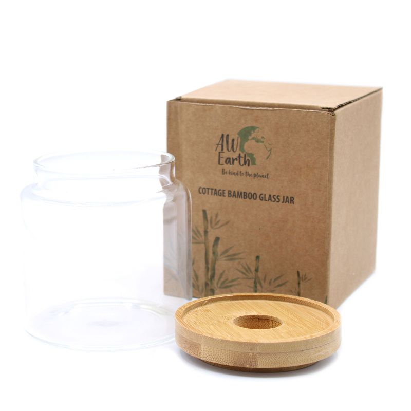 Full Carton Cottage Bamboo Glass Jar - 10cm