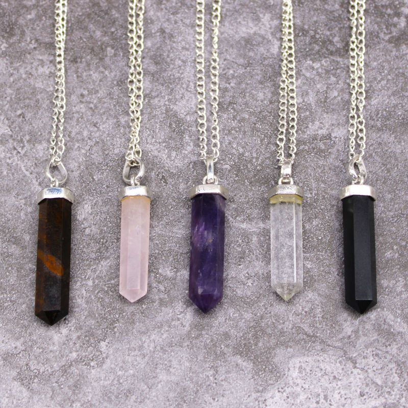 Gemstone Classic Point Pendant Necklace - Black Agate