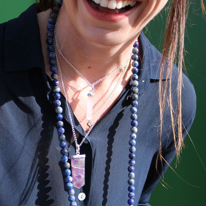 Gemstone Classic Point Pendant Necklace - Black Agate
