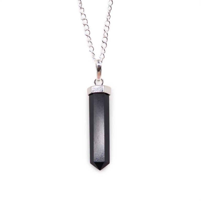 Gemstone Classic Point Pendant Necklace - Black Agate