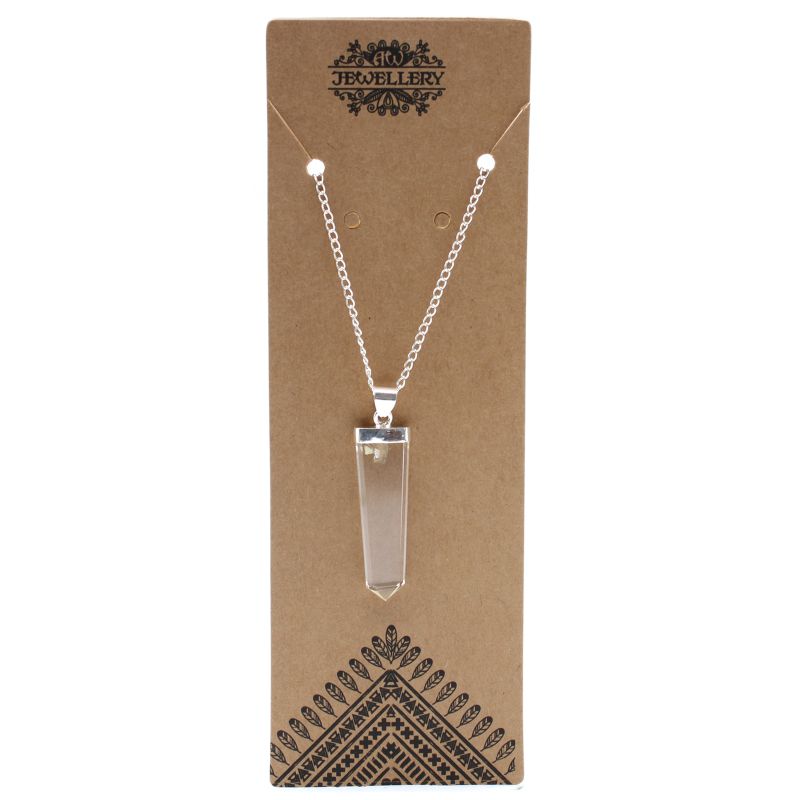 Gemstone Flat Pencil Pendant Necklace - Rock Quartz