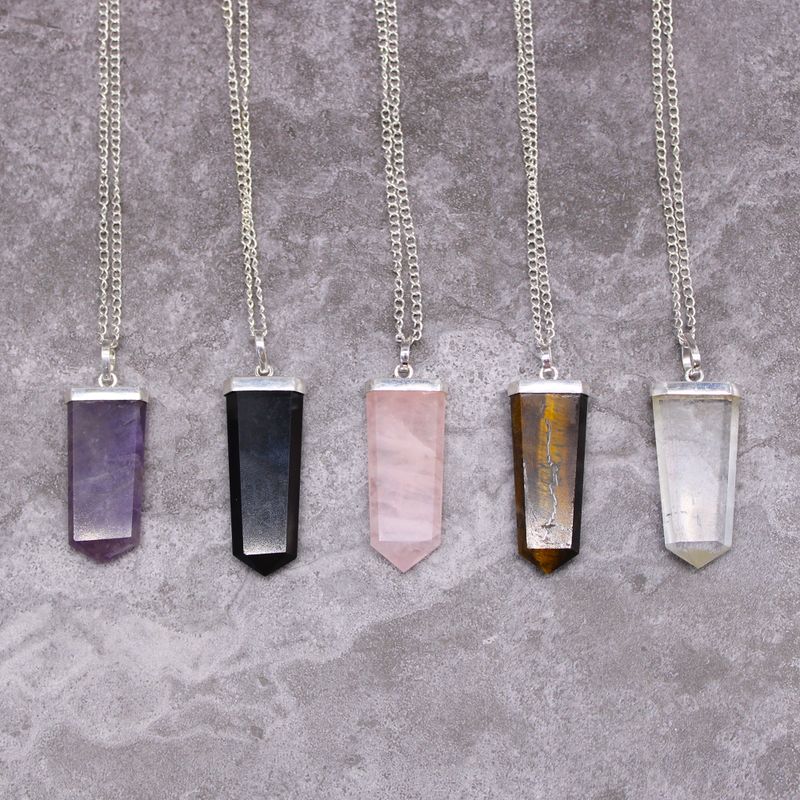 Gemstone Flat Pencil Pendant Necklace - Rock Quartz