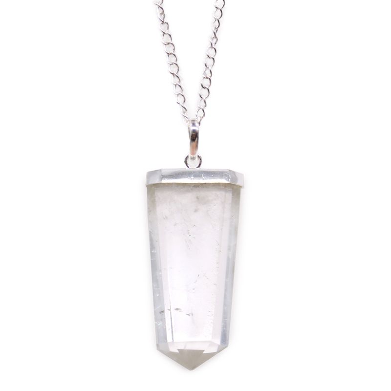 Gemstone Flat Pencil Pendant Necklace - Rock Quartz